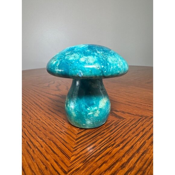 1960s Hand-Carved Italian Alabaster Blue Mushroom Figurine - Picture 1 of 4